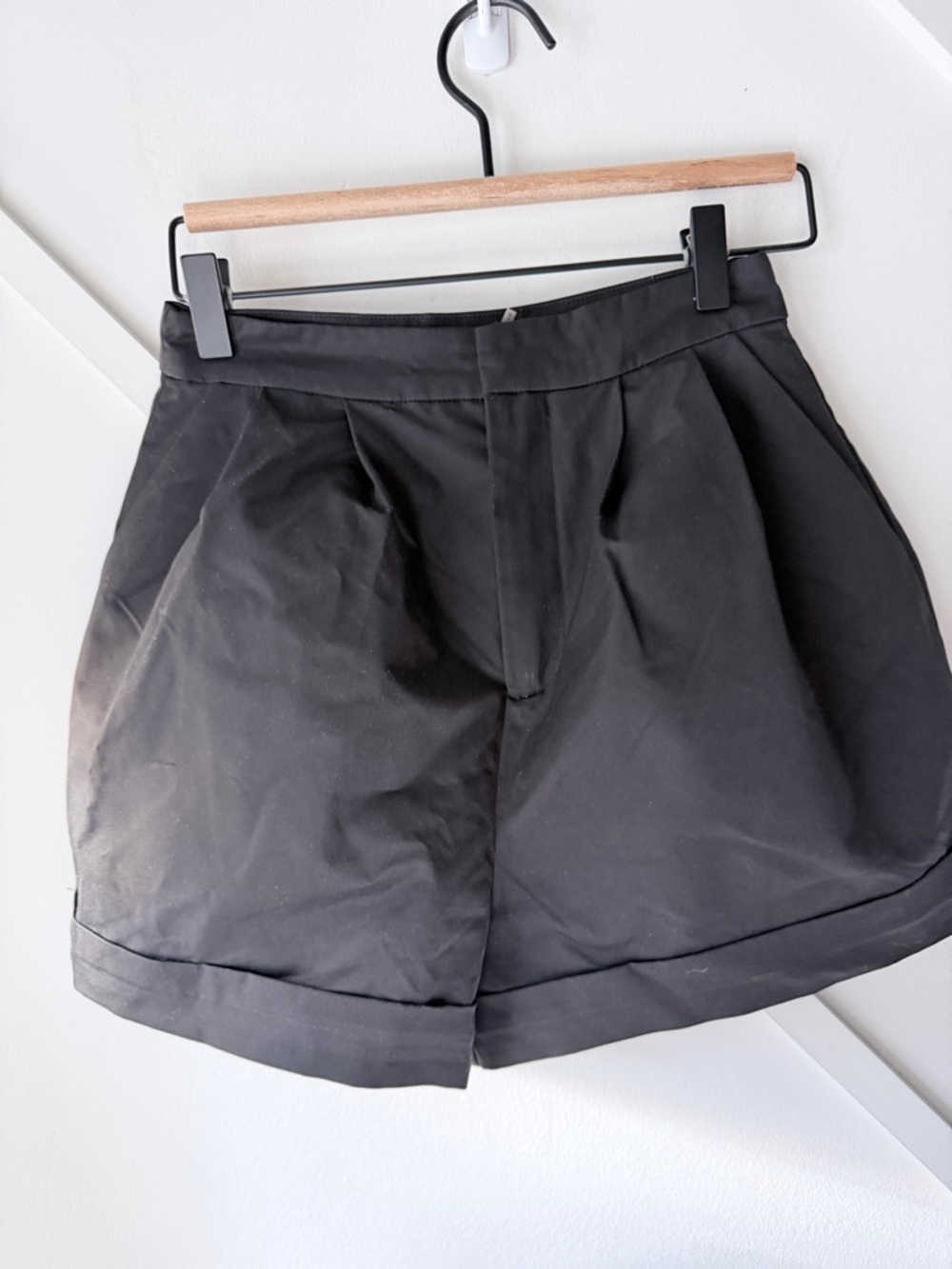 Grey Lab Pleated Black Shorts | High Waist Tailored Cuffed Minimal Chic XS